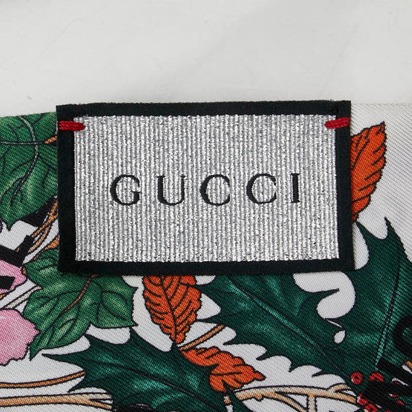 グッチ × BALENCIAGA バレンシアガ ザ ハッカー プロジェクト フローラプリント ネックボウ スカーフ ホワイト マルチカラー シルク レディース GUCCI 【中古】