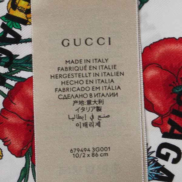 グッチ × BALENCIAGA バレンシアガ ザ ハッカー プロジェクト フローラプリント ネックボウ スカーフ ホワイト マルチカラー シルク レディース GUCCI 【中古】