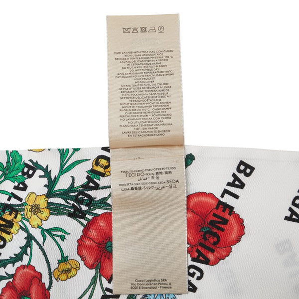 グッチ × BALENCIAGA バレンシアガ ザ ハッカー プロジェクト フローラプリント ネックボウ スカーフ ホワイト マルチカラー シルク レディース GUCCI 【中古】
