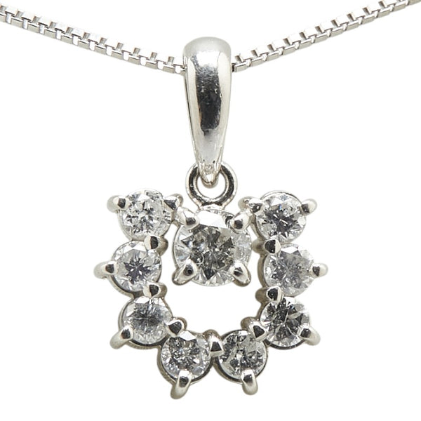 ノーブランド Pt900 プラチナ Pt850 プラチナ ダイヤ0.52ct ラウンド サークル ベネチアン チェーン ネックレス レディース no brand 【中古】