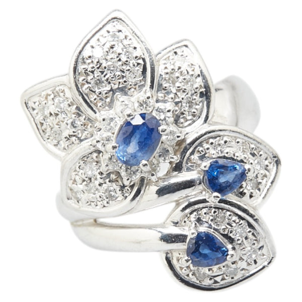 ノーブランド Pt900 プラチナ サファイア0.81ct ダイヤ0.40ct リーフ リング 指輪 レディース no brand 11号 【中古】