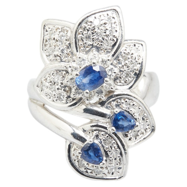 ノーブランド Pt900 プラチナ サファイア0.81ct ダイヤ0.40ct リーフ リング 指輪 レディース no brand 11号 【中古】