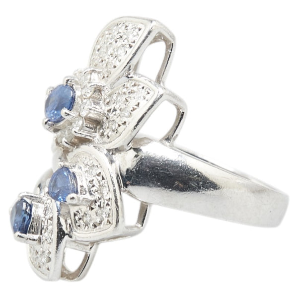 ノーブランド Pt900 プラチナ サファイア0.81ct ダイヤ0.40ct リーフ リング 指輪 レディース no brand 11号 【中古】