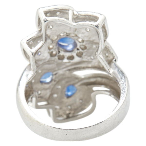 ノーブランド Pt900 プラチナ サファイア0.81ct ダイヤ0.40ct リーフ リング 指輪 レディース no brand 11号 【中古】