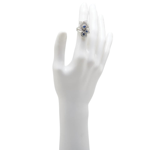 ノーブランド Pt900 プラチナ サファイア0.81ct ダイヤ0.40ct リーフ リング 指輪 レディース no brand 11号 【中古】