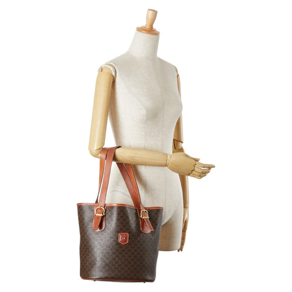 セリーヌ マカダム トートバッグ ハンドバッグ ブラウン PVC レザー レディース CELINE 【中古】