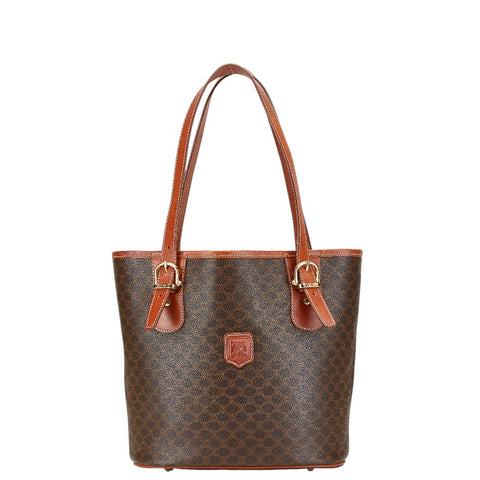 セリーヌ マカダム トートバッグ ハンドバッグ ブラウン PVC レザー レディース CELINE 【中古】