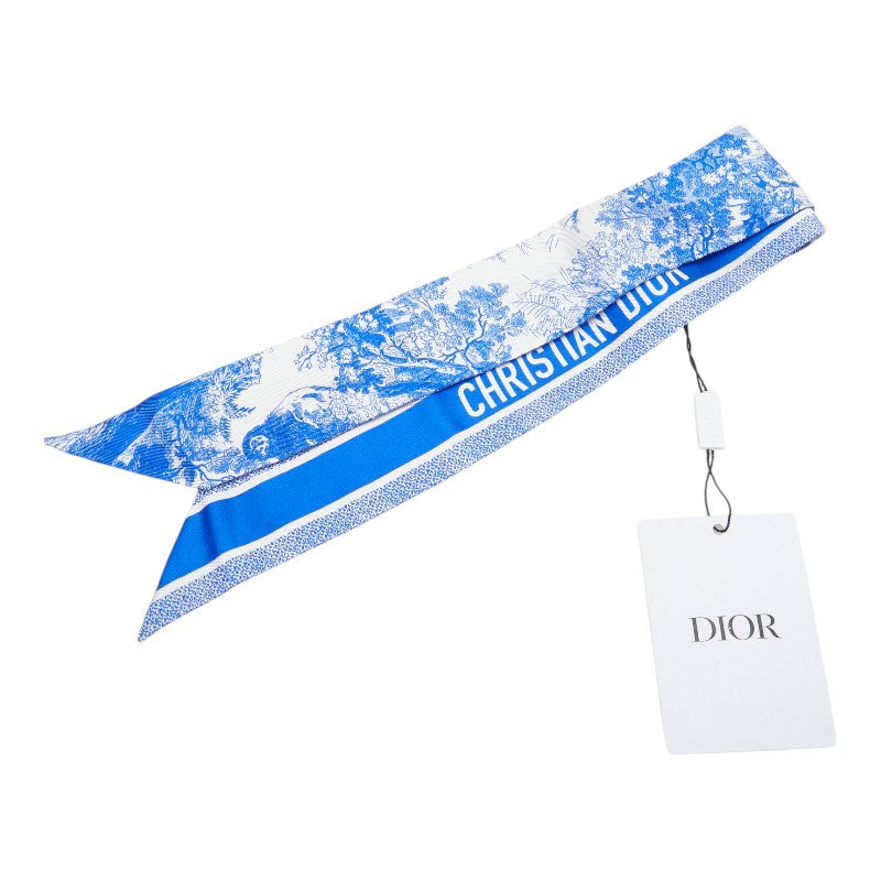 クリスチャンディオール トワル ドゥ ジュイ ソヴァージュ ミッツァ スカーフ ホワイト ブルー シルク レディース Christian Dior 【中古】