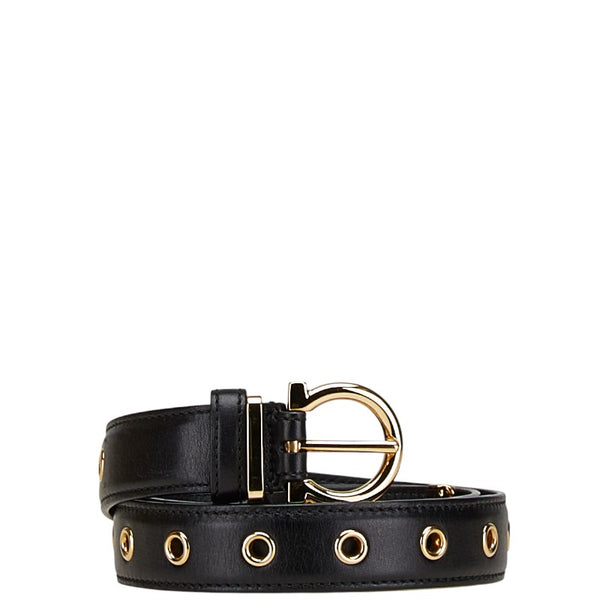 サルヴァトーレフェラガモ ガンチーニ ベルト サイズ：75cm ブラック ゴールド レザー レディース Salvatore Ferragamo 【中古】