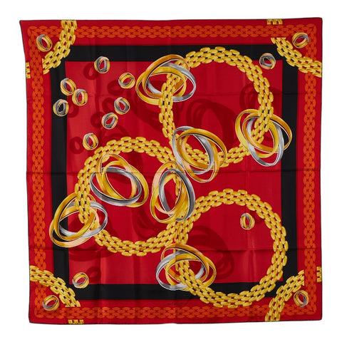 カルティエ トリニティリング パンテールブレス スカーフ レッド イエロー マルチカラー シルク レディース CARTIER 【中古】