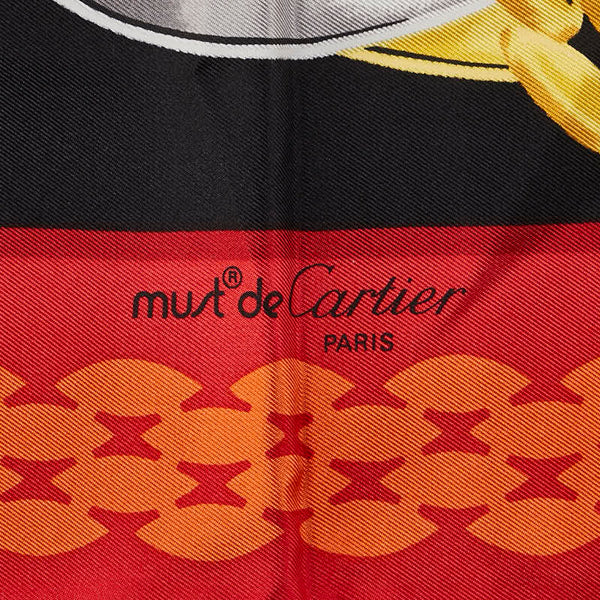 カルティエ トリニティリング パンテールブレス スカーフ レッド イエロー マルチカラー シルク レディース CARTIER 【中古】