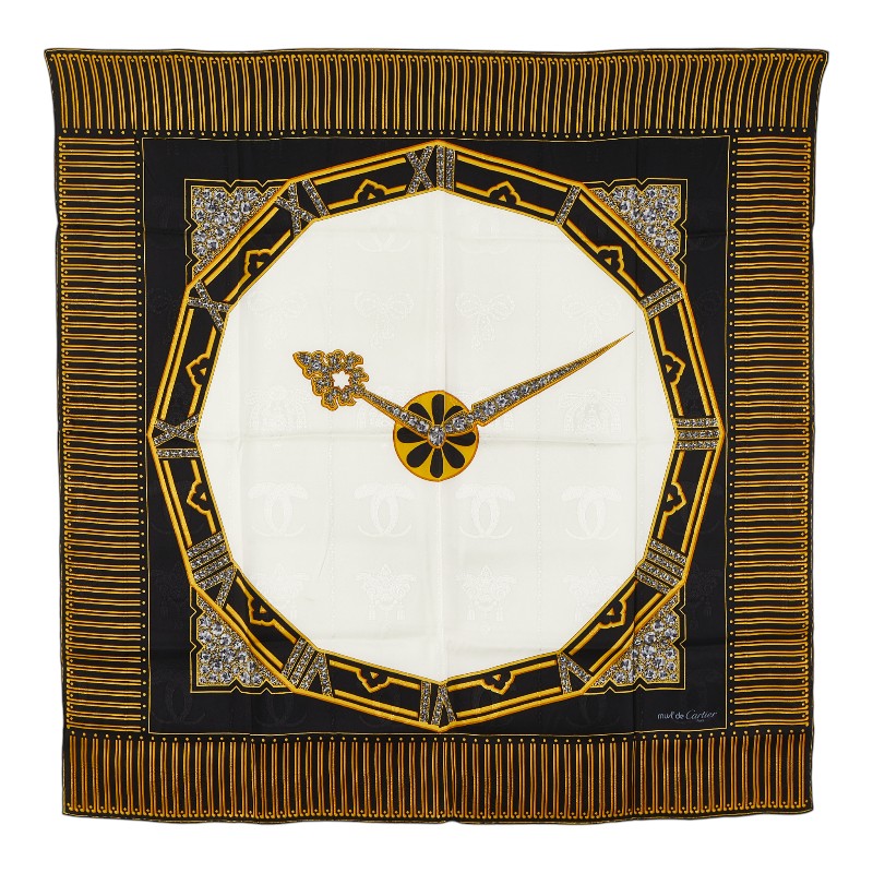 カルティエ 時計 スカーフ ブラック イエロー ホワイト シルク レディース CARTIER 【中古】