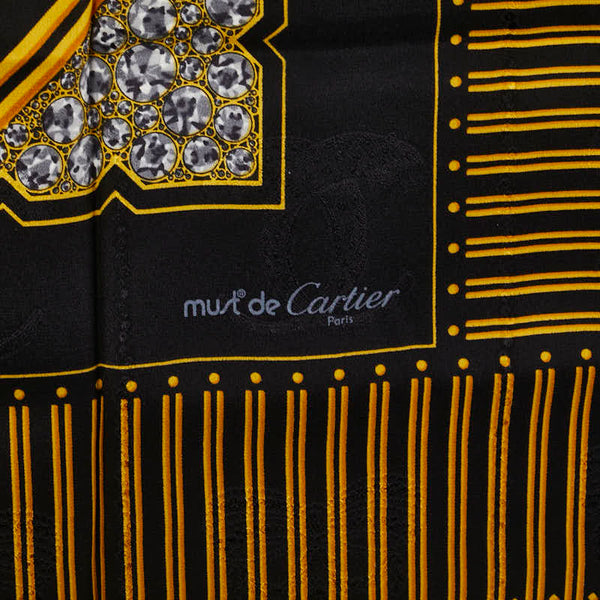 カルティエ 時計 スカーフ ブラック イエロー ホワイト シルク レディース CARTIER 【中古】