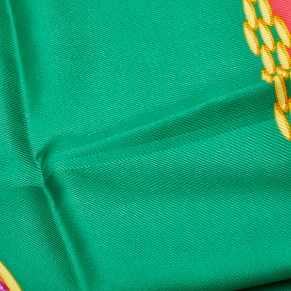 カルティエ ロゴ スカーフ レッド グリーン イエロー シルク レディース CARTIER 【中古】