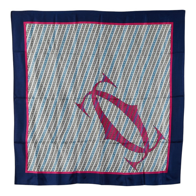 カルティエ ロゴ スカーフ ホワイト ネイビー ピンク シルク レディース CARTIER 【中古】