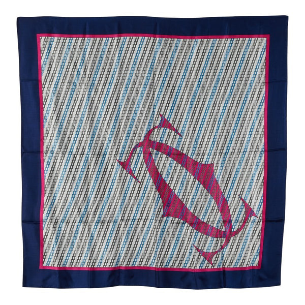 カルティエ ロゴ スカーフ ホワイト ネイビー ピンク シルク レディース CARTIER 【中古】