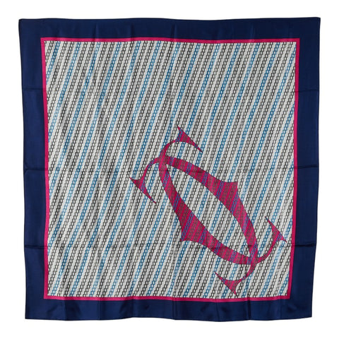 カルティエ ロゴ スカーフ ホワイト ネイビー ピンク シルク レディース CARTIER 【中古】