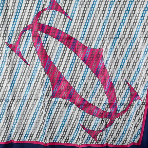 カルティエ ロゴ スカーフ ホワイト ネイビー ピンク シルク レディース CARTIER 【中古】