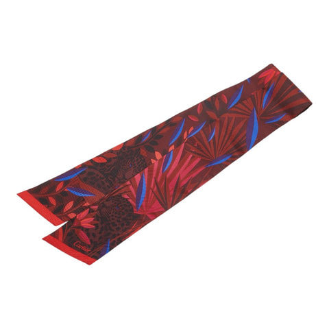 カルティエ パンテール柄 豹 ヒョウ スカーフ ワインレッド ボルドー マルチカラー シルク レディース CARTIER 【中古】