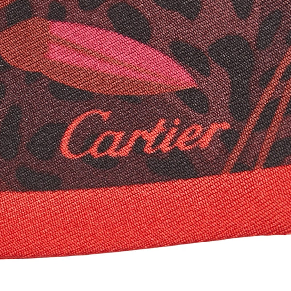 カルティエ パンテール柄 豹 ヒョウ スカーフ ワインレッド ボルドー マルチカラー シルク レディース CARTIER 【中古】