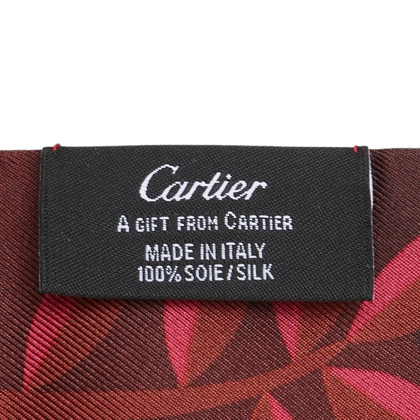 カルティエ パンテール柄 豹 ヒョウ スカーフ ワインレッド ボルドー マルチカラー シルク レディース CARTIER 【中古】