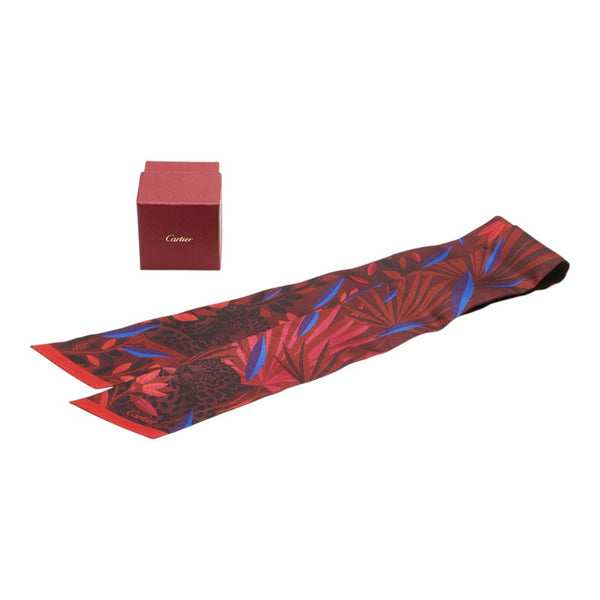 カルティエ パンテール柄 豹 ヒョウ スカーフ ワインレッド ボルドー マルチカラー シルク レディース CARTIER 【中古】