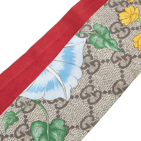 グッチ GGフローラプリント ネックボウ スカーフ 609317 グレージュ マルチカラー シルク レディース GUCCI 【中古】