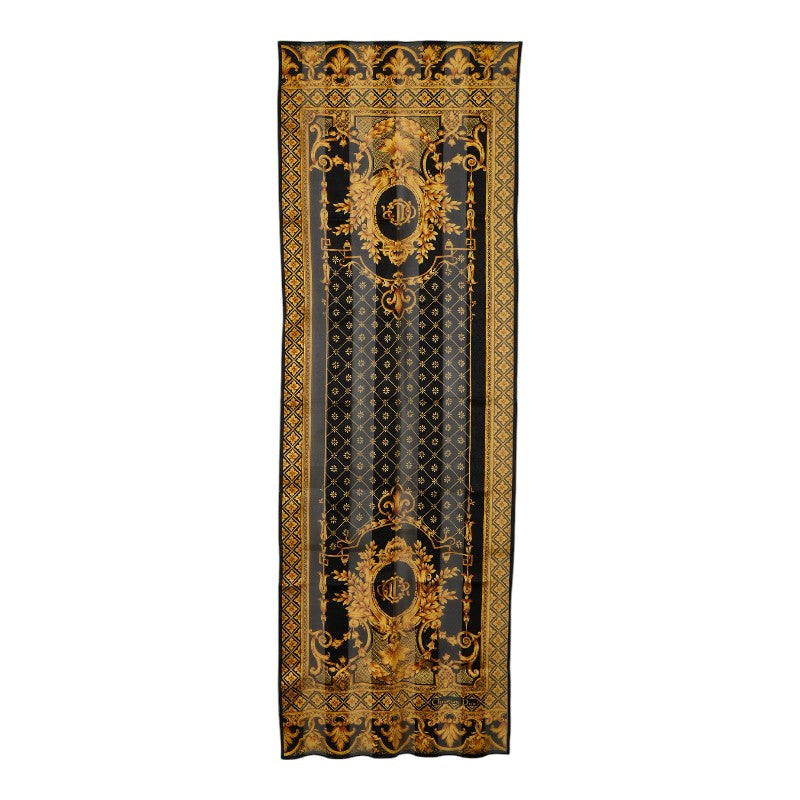 クリスチャンディオール ストール スカーフ ブラック ゴールド シルク レディース Christian Dior 【中古】