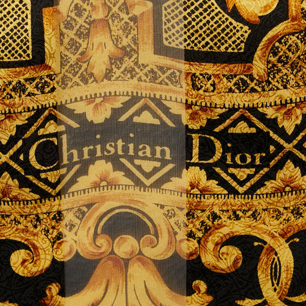 クリスチャンディオール ストール スカーフ ブラック ゴールド シルク レディース Christian Dior 【中古】