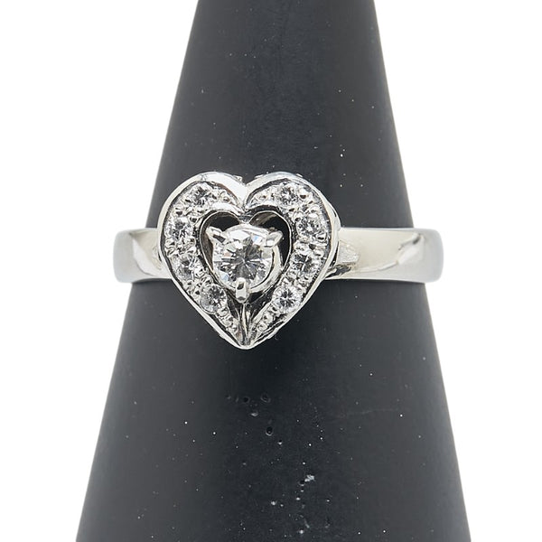ノーブランド Pt900 プラチナ ダイヤモンド0.13ct ハート モチーフ リング 指輪 レディース no brand 13.5号 【中古】