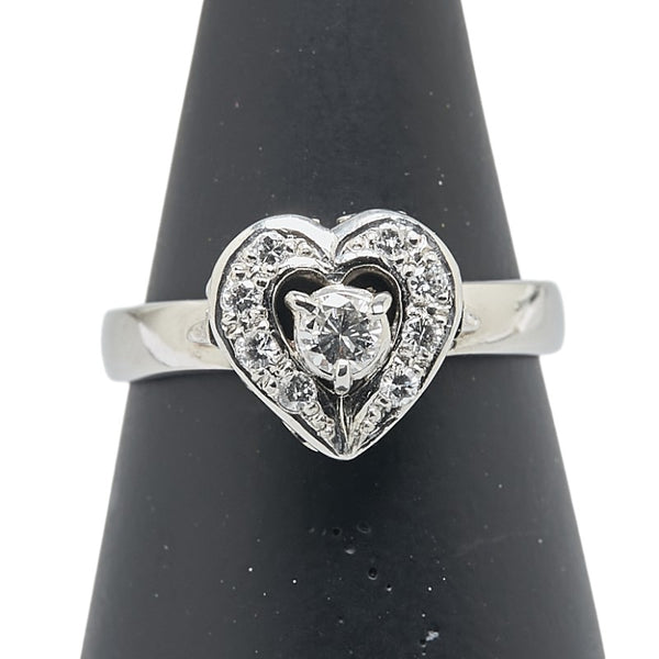 ノーブランド Pt900 プラチナ ダイヤモンド0.13ct ハート モチーフ リング 指輪 レディース no brand 13.5号 【中古】