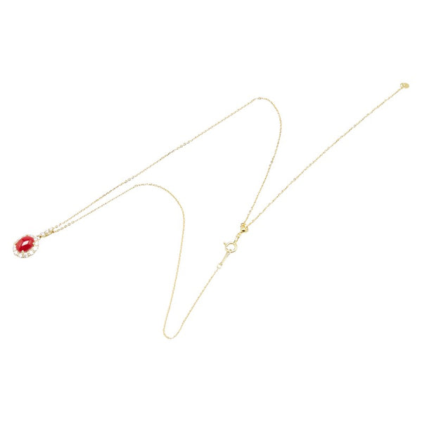 ノーブランド K18YG イエローゴールド 珊瑚 ダイヤモンド0.48ct ペンダントネックレス レディース no brand 【中古】