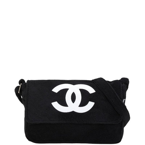 シャネル ココマーク ノベルティ 斜め掛け ショルダーバッグ ブラック ホワイト パイル エナメル レディース CHANEL 【中古】