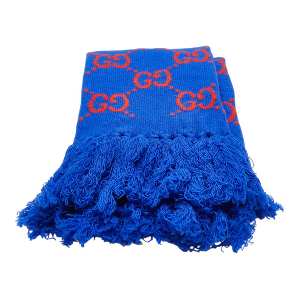 グッチ GG柄 マフラー 676191 ブルー オレンジ ウール メンズ GUCCI 【中古】