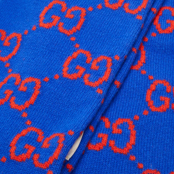 グッチ GG柄 マフラー 676191 ブルー オレンジ ウール メンズ GUCCI 【中古】