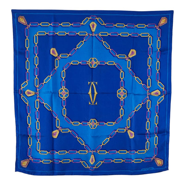 カルティエ ジュエリー柄 スカーフ ブルー シルク レディース CARTIER 【中古】