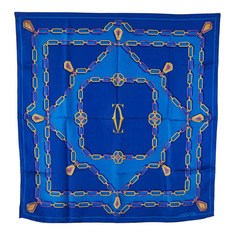 カルティエ ジュエリー柄 スカーフ ブルー シルク レディース CARTIER 【中古】