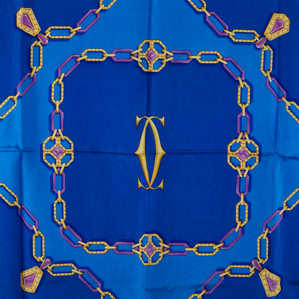 カルティエ ジュエリー柄 スカーフ ブルー シルク レディース CARTIER 【中古】