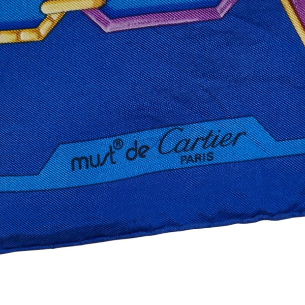 カルティエ ジュエリー柄 スカーフ ブルー シルク レディース CARTIER 【中古】