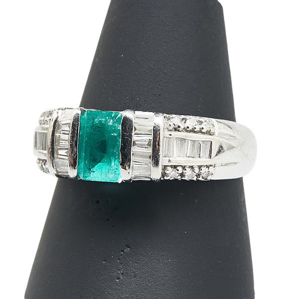 ノーブランド グリーン Pt900 プラチナ エメラルド0.70ct ダイヤ0.75ct リング 指輪 レディース no brand 14.5号 【中古】