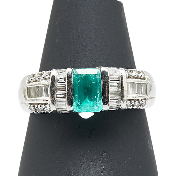 ノーブランド グリーン Pt900 プラチナ エメラルド0.70ct ダイヤ0.75ct リング 指輪 レディース no brand 14.5号 【中古】