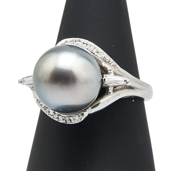 ノーブランド Pt900 プラチナ パール11.4mm ダイヤ0.16ct リング 指輪 レディース no brand 14号 【中古】