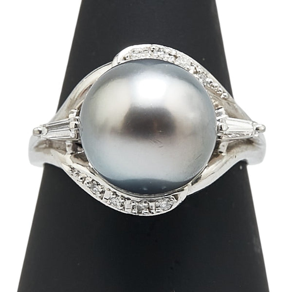 ノーブランド Pt900 プラチナ パール11.4mm ダイヤ0.16ct リング 指輪 レディース no brand 14号 【中古】