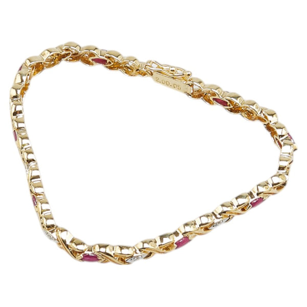 ノーブランド K18YG イエローゴールド K18WG ホワイトゴールド ルビー2.0ct ダイヤ0.05ct ブレスレット レディース no brand 【中古】