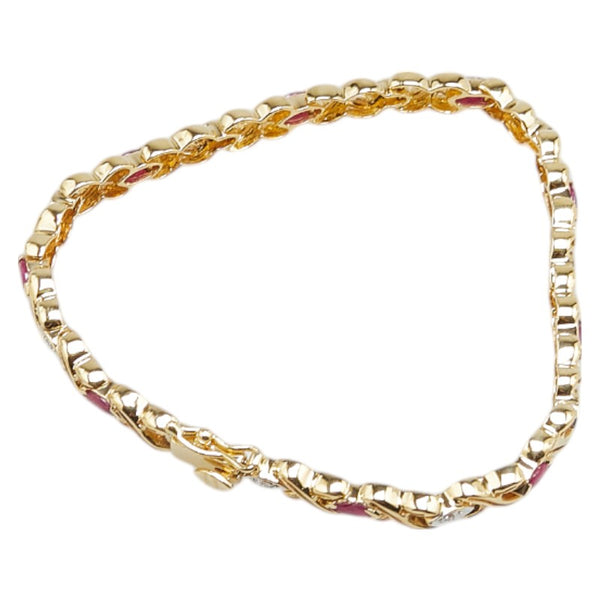 ノーブランド K18YG イエローゴールド K18WG ホワイトゴールド ルビー2.0ct ダイヤ0.05ct ブレスレット レディース no brand 【中古】