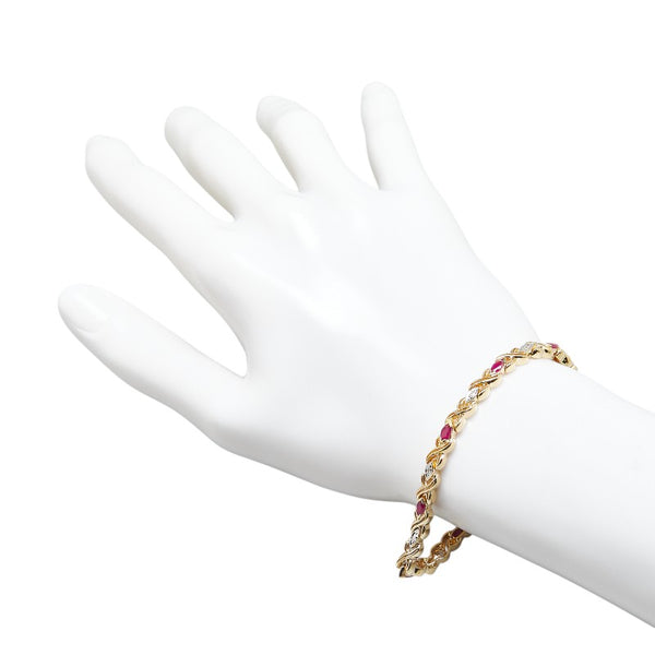 ノーブランド K18YG イエローゴールド K18WG ホワイトゴールド ルビー2.0ct ダイヤ0.05ct ブレスレット レディース no brand 【中古】