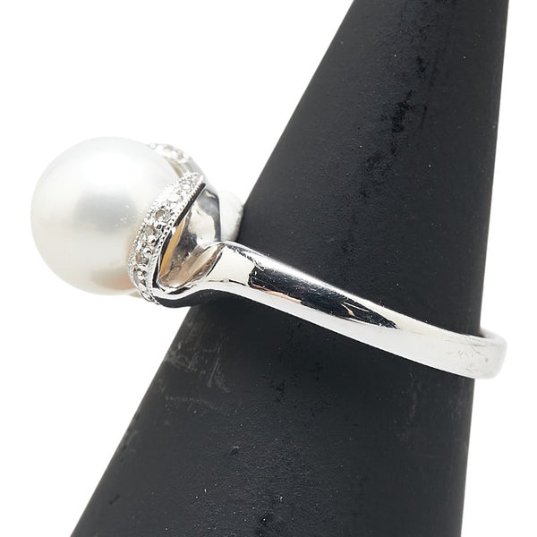 ノーブランド K18WG ホワイトゴールド パール8.7mm ダイヤ0.05ct リング 指輪 レディース no brand 13号 【中古】