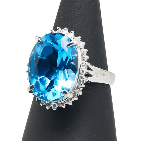 ノーブランド ブルー Pt900 プラチナ ブルートパーズ10ct ダイヤ0.30ct リング 指輪 レディース no brand 14号 【中古】