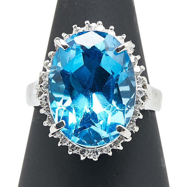ノーブランド ブルー Pt900 プラチナ ブルートパーズ10ct ダイヤ0.30ct リング 指輪 レディース no brand 14号 【中古】