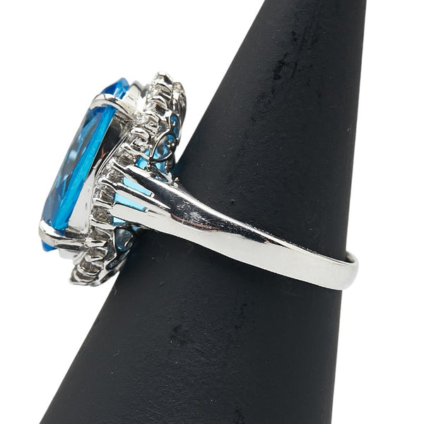ノーブランド ブルー Pt900 プラチナ ブルートパーズ10ct ダイヤ0.30ct リング 指輪 レディース no brand 14号 【中古】